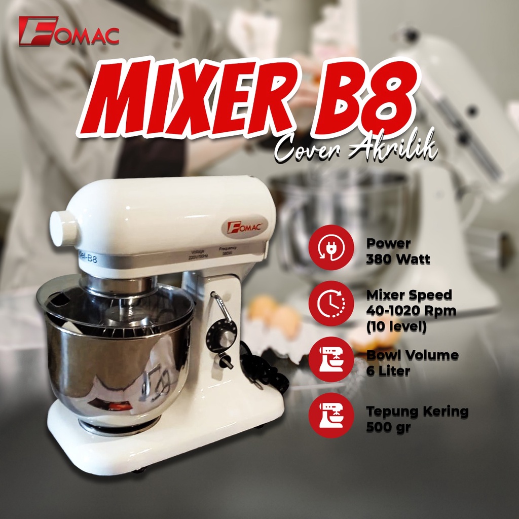 Jual FOMAC Mixer Roti Mixer Kue Planetary Mixer B8 B-8 Fomac | Shopee ...