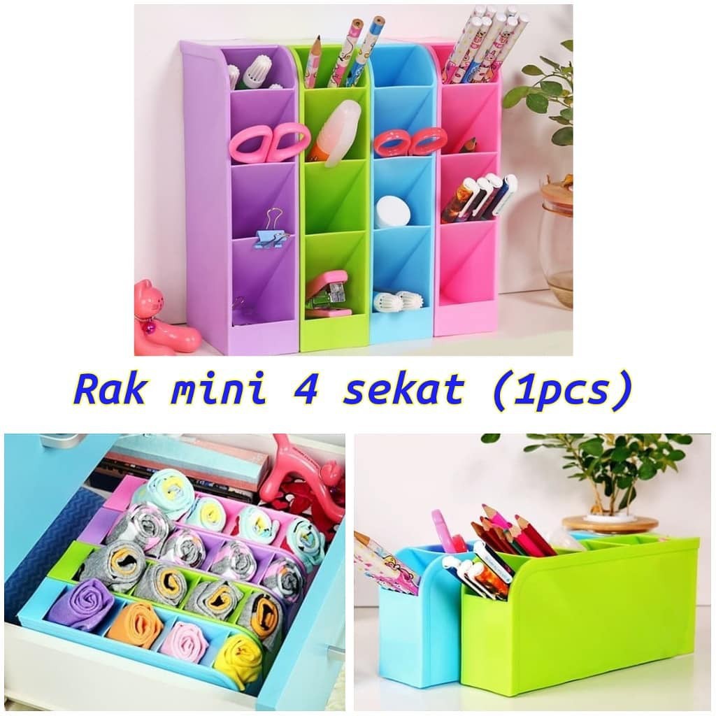 Jual Rak Mini 4 Sekat Serbaguna Storage Desktop Rack Multifungsi Box