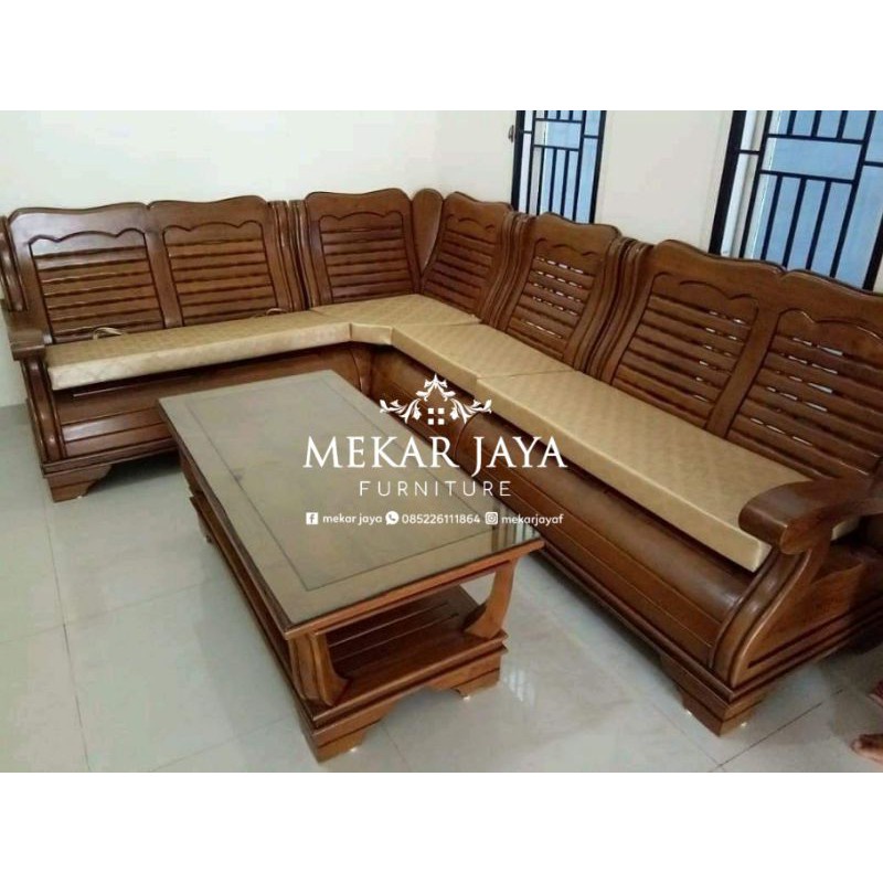 Jual Set Sofa Ruang Tamu Sudut Gajah Tulang Minimalis Jati Furniture
