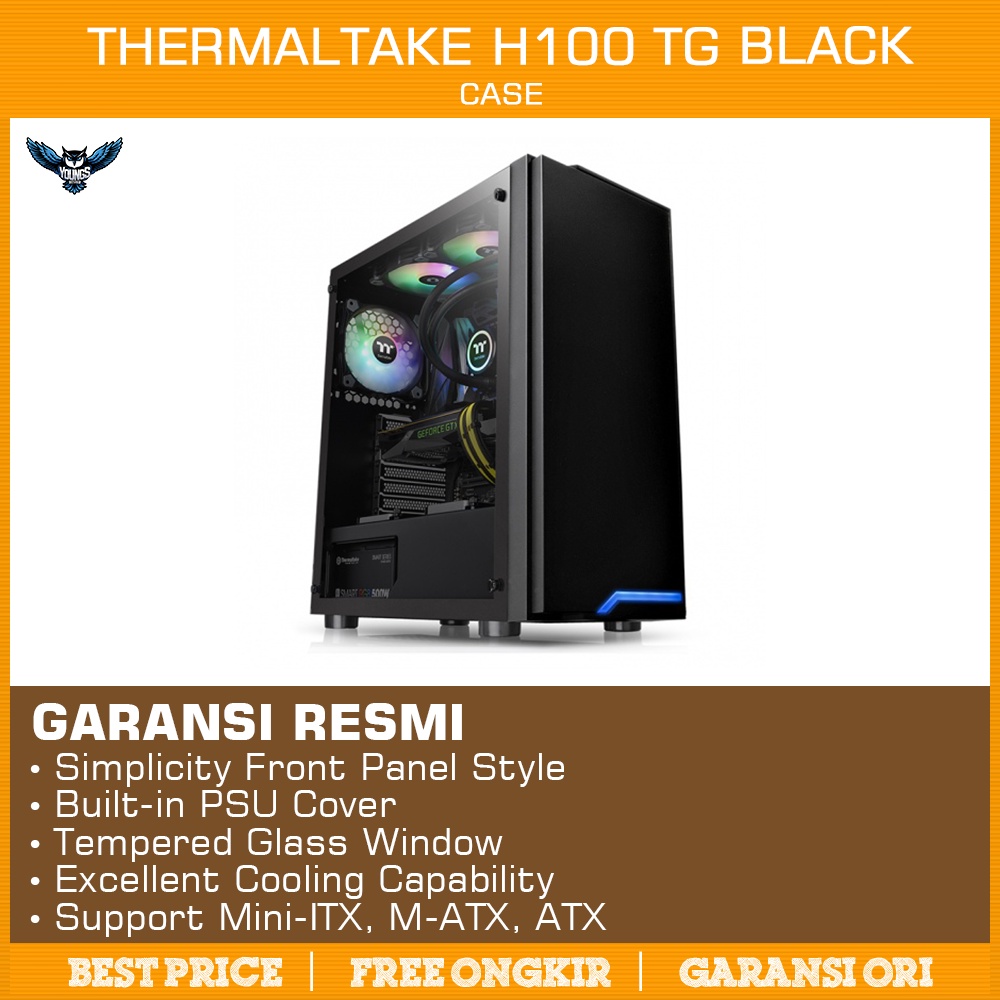 Jual THERMALTAKE H100 TG Black PC Case Mid Tower Black Casing