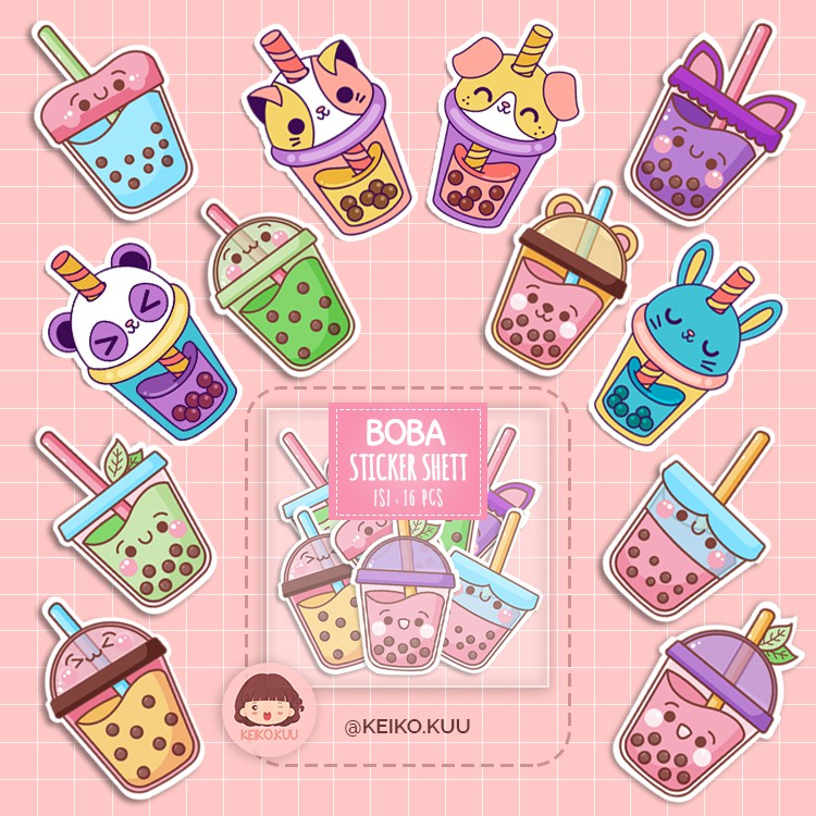 Jual Sticker Set Boba Waterproof Murah Stiker Estetik Sticker Tumblr Stiker Lucu Isi 16 3224