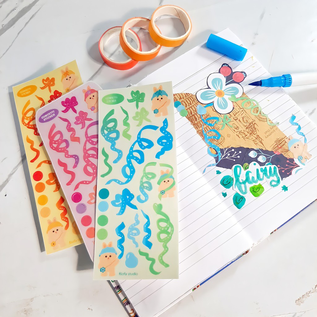 Jual Glitter Laminated Deco Stickers / Confetti Stickers / Cute Korean