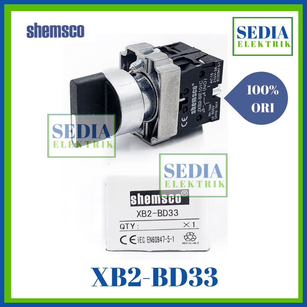 Jual SHEMSCO Selector Switch Maintain XB2BD33 XB2 BD33 22mm 3 Posisi