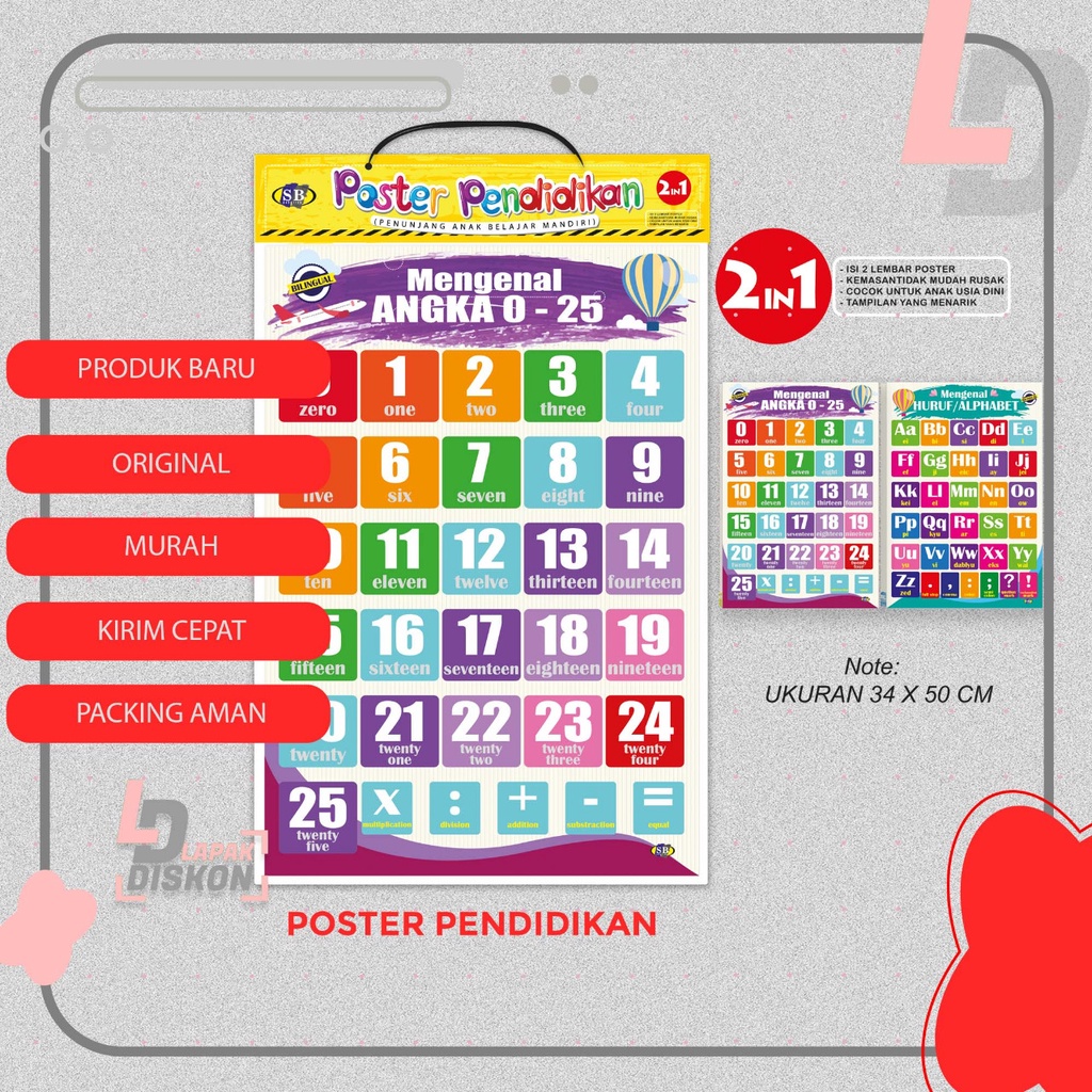 Jual POSTER EDUKASI 2 In 1 Mengenal Angka & Alphabet | Shopee Indonesia