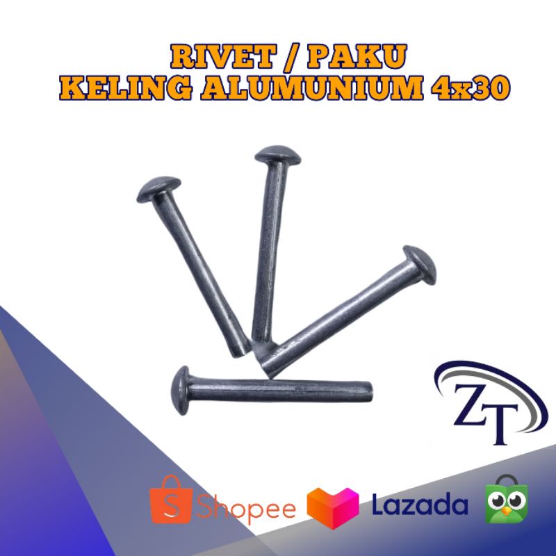 Jual RIVET / PAKU KELING ALUMUNIUM DIAMETER 4mm PANJANG 30mm | Shopee ...