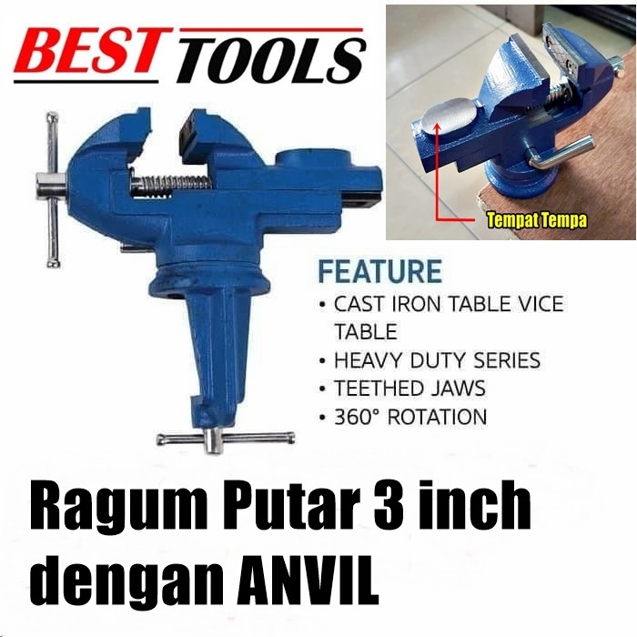 Jual Ragum putar 3 inch with Anvil / catok vise 70mm / Tanggem mini 3 ...