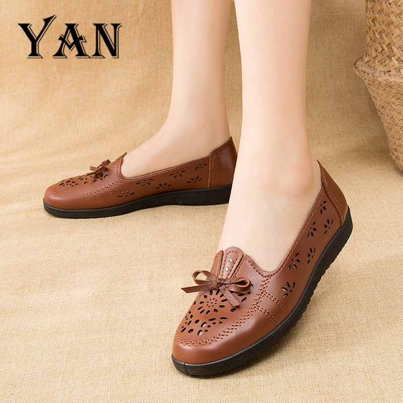 Jual YAN Sepatu Flat Shoes Wanita Kulit Sepatu Slip On Terbaru Sepatu ...