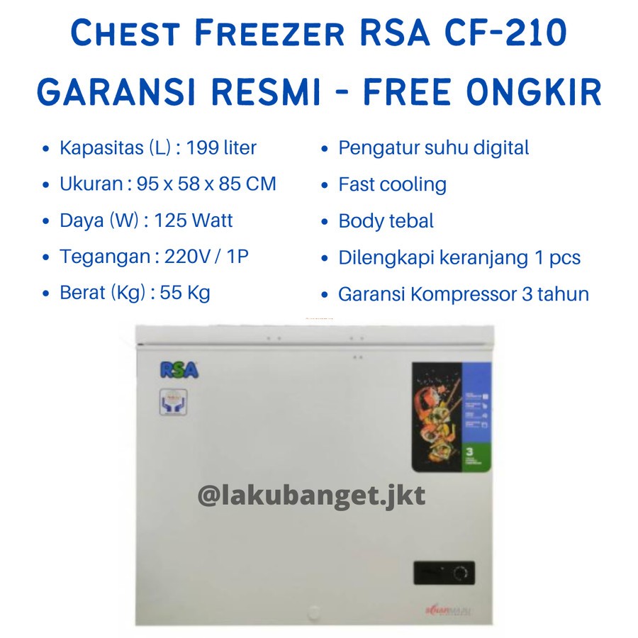 Jual Chest Freezer RSA CF-210 / RSA Chest Freezer CF210 GARANSI RESMI ...