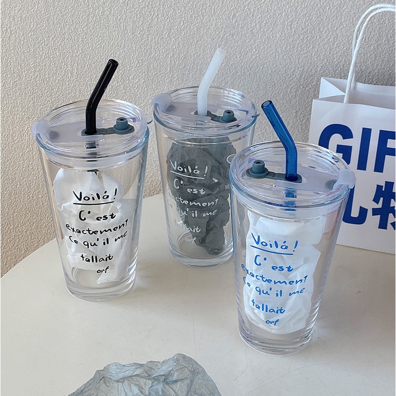 Jual Jafa Voila Gelas Transparan Teks Tulisan Aesthetic Korea Kaca Beling Milk Coffee 4232