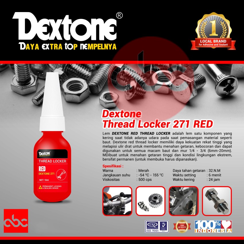 Jual Dextone Red Thread Locker 271 - Lem Baut Permanent Locking - 10 ml ...