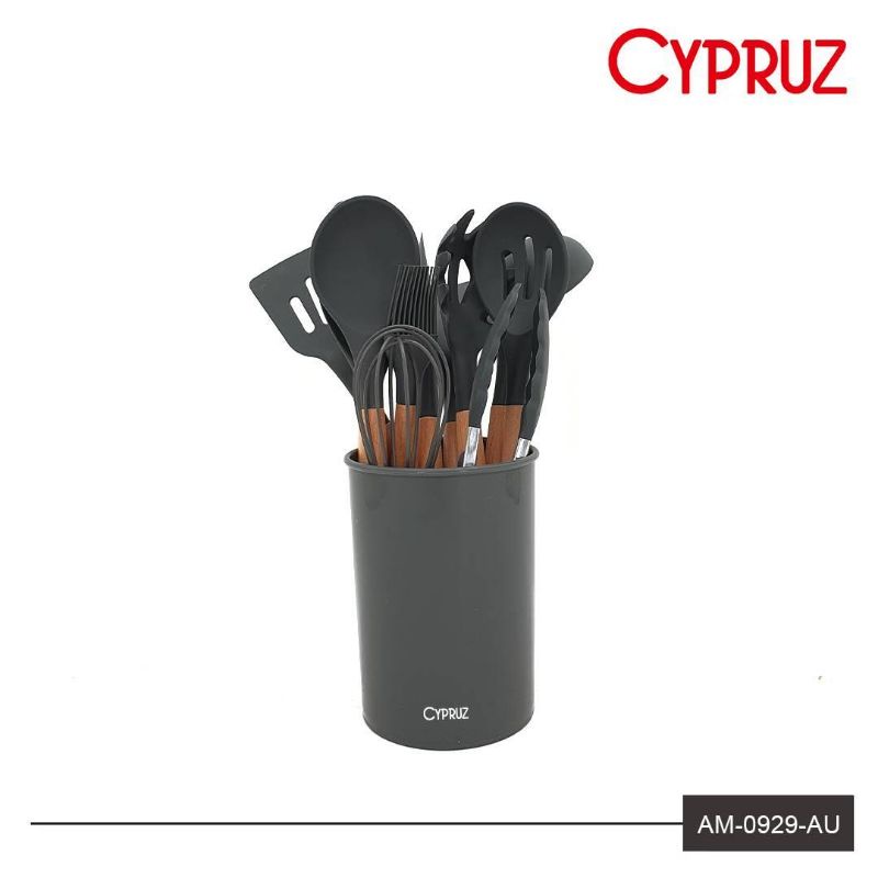 Jual Cyprus set spatula utensil kayu kepala silicone AM 0929 12 pcs ...