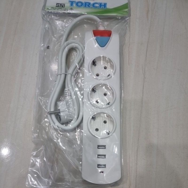 Jual Stop Kontak Torch kabel 1,5m full 3Lobang 3usb | Shopee Indonesia