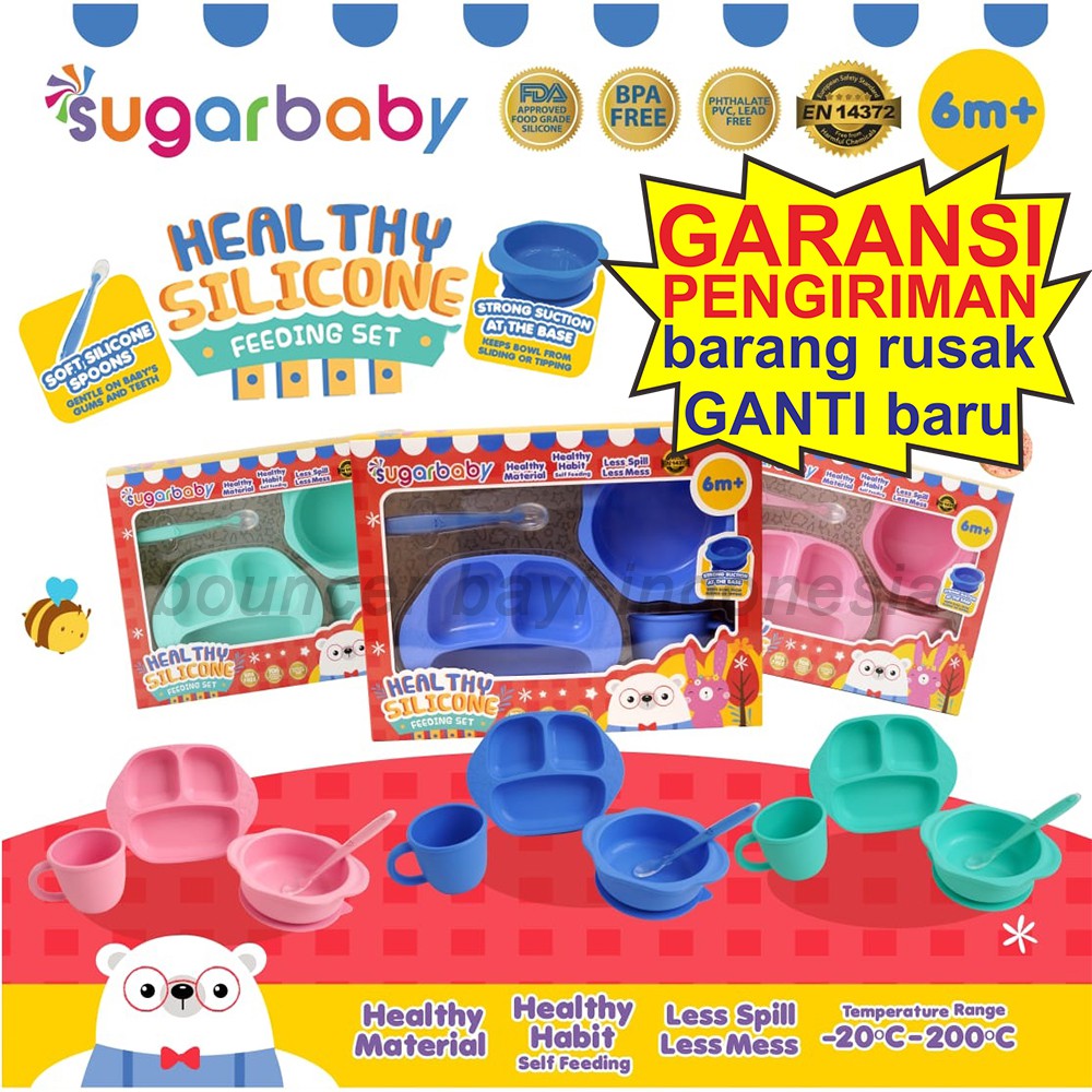 Jual Feeding Set Makan Bayi Sugar Baby Piring Set Mangkok Silikon Slaber Sugarbaby In Healthy