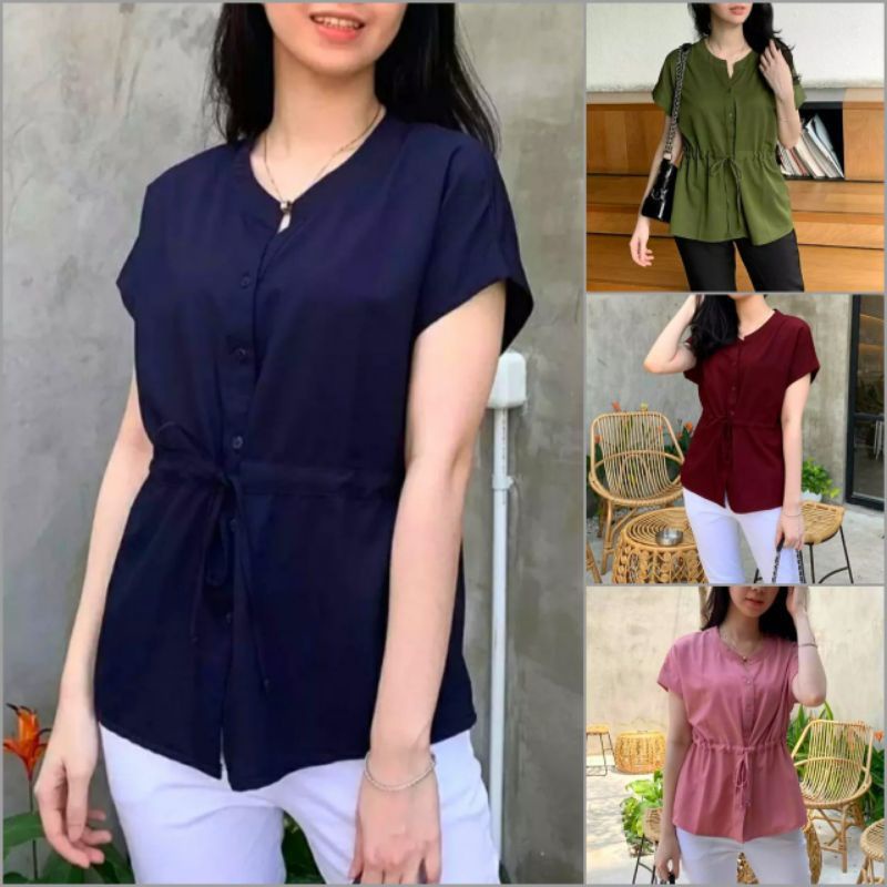 Jual BLUS POLOS LENGAN PENDEK CALOSA TALI SERUT DEPAN | Shopee Indonesia