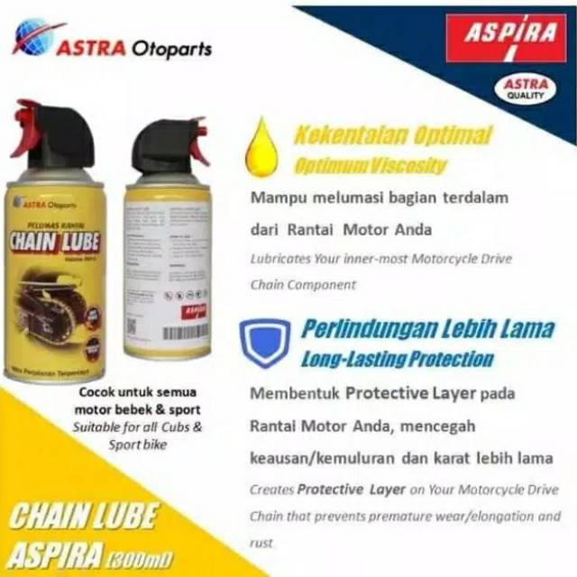 Jual CHAIN LUBE / PELUMAS RANTAI MERK ASPIRA ASTRA AUTOPART ISI 300ML