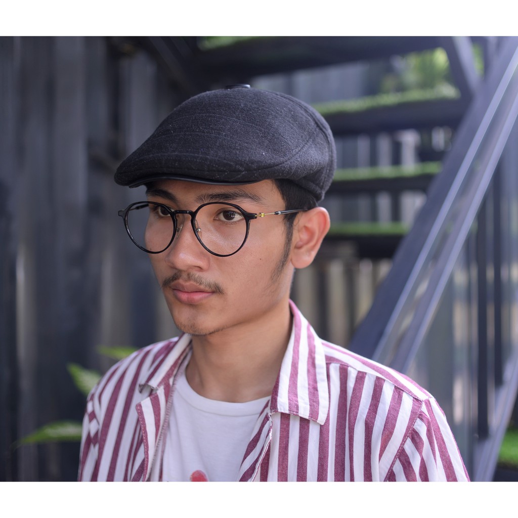 Jual Topi Flat Caps Import Premium Tebal kancing Black Square Shopee Indonesia