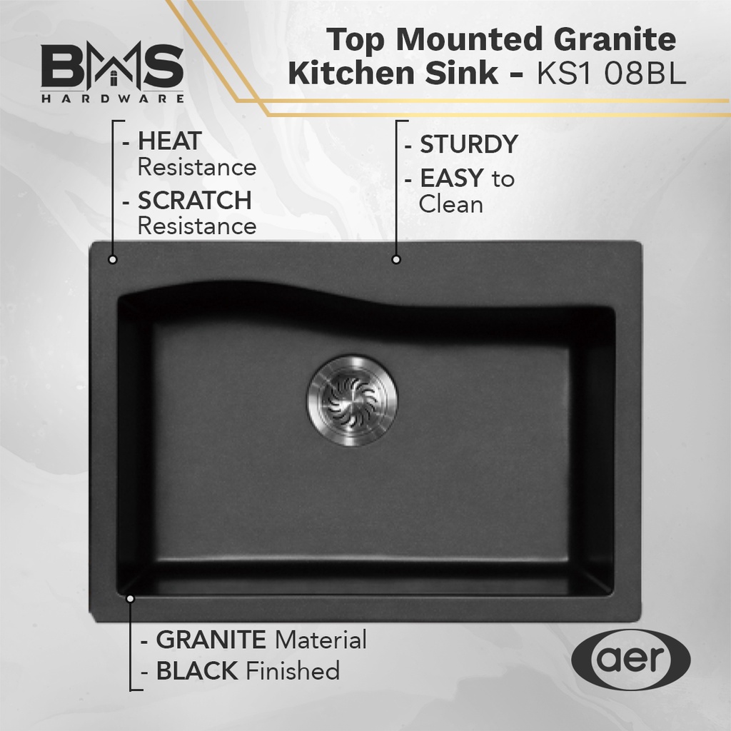 Jual AER Granite Kitchen Sink Bak Tempat Cuci Piring Granit KS1 08BL Shopee Indonesia