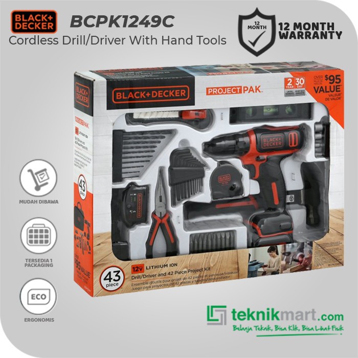 Jual Black & Decker Bor Obeng Baterai Dengan Perkakas 12Volt BCPK1249C ...