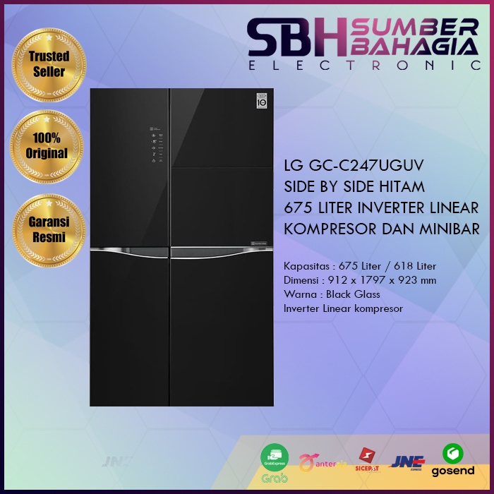 Jual LG GCC247UGUV SIDE BY SIDE HITAM 675 LITER INVERTER LINEAR