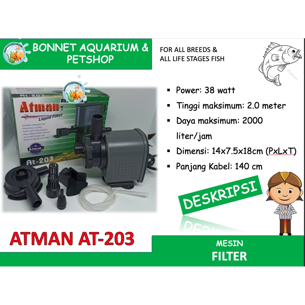 Jual ATMAN AT203 POMPA CELUP AQUARIUM POWER LIQUID FILTER | Shopee ...