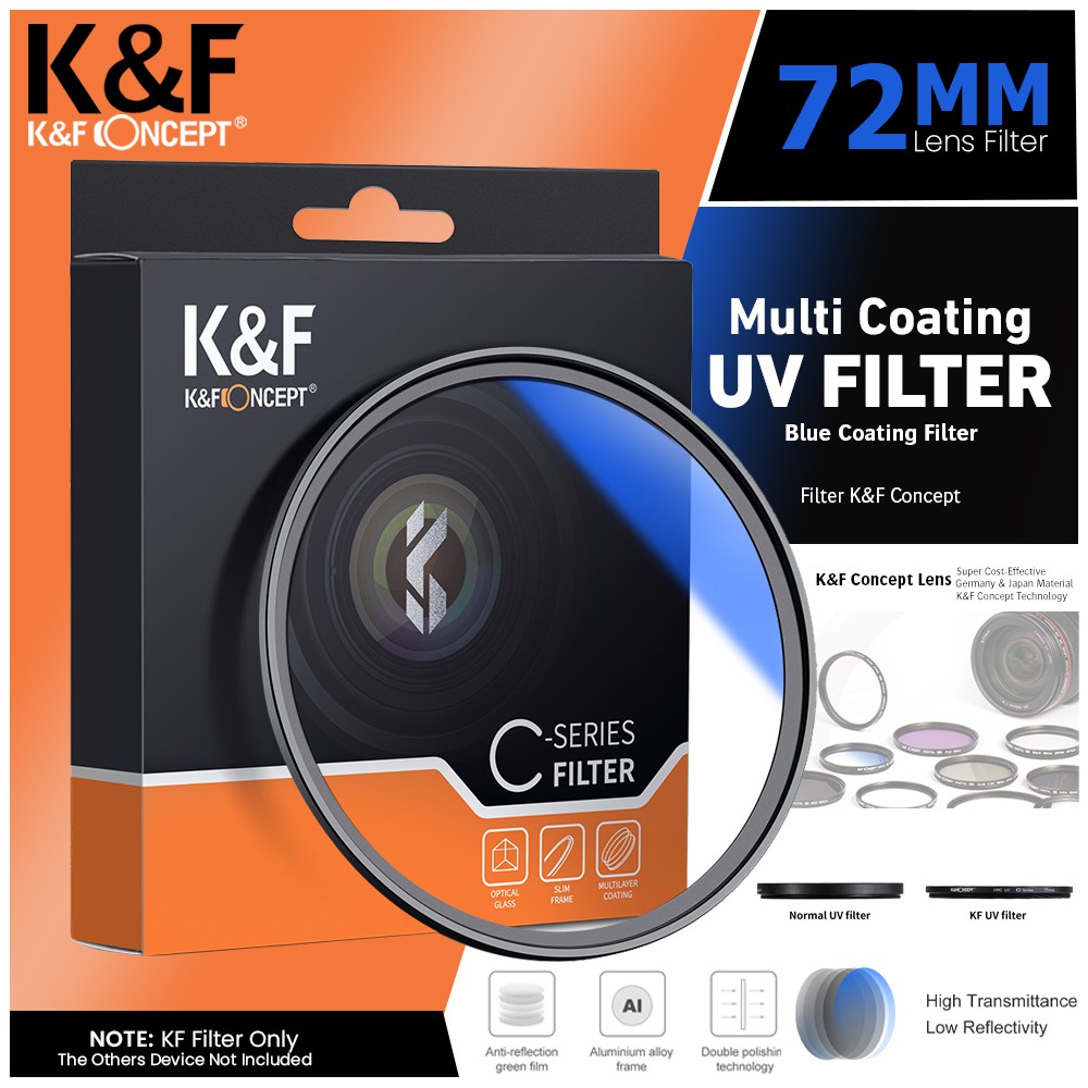 K&F Concept 72mm Filtre polarisant CPL et Bouchon et Courroie pour