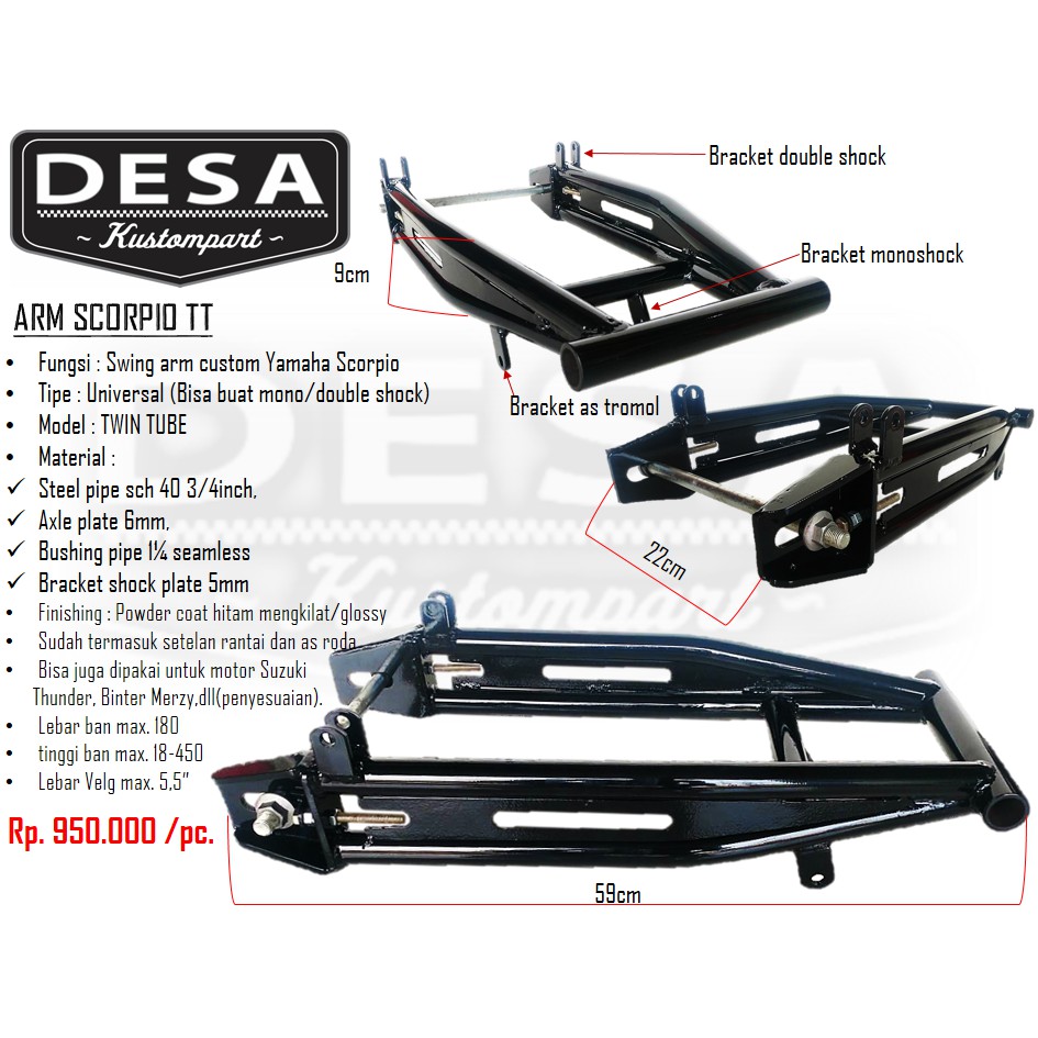 Jual Swing Arm Custom Scorpio Mono / Double Shock Shopee Indonesia