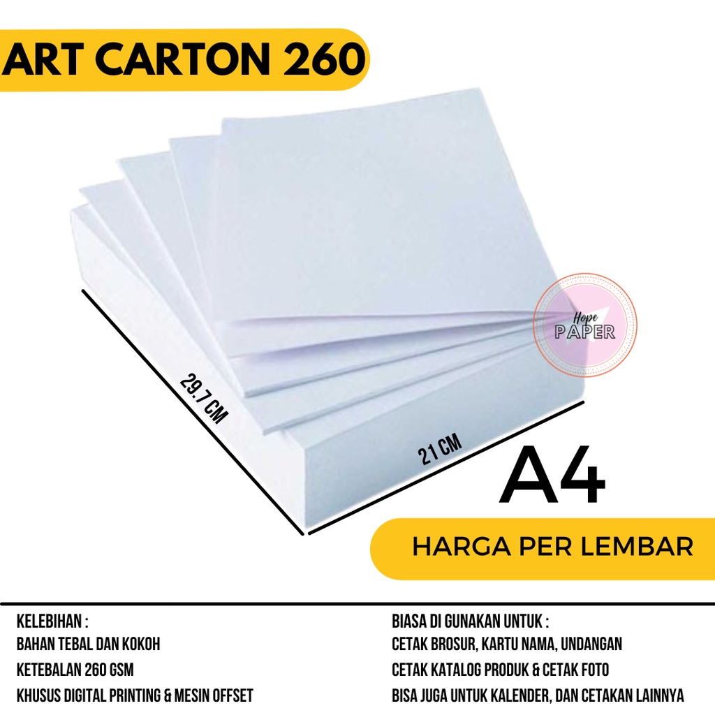 Jual Art Carton 260 gsm A4 harga per lembar / Kertas Art Carton 260 gsm