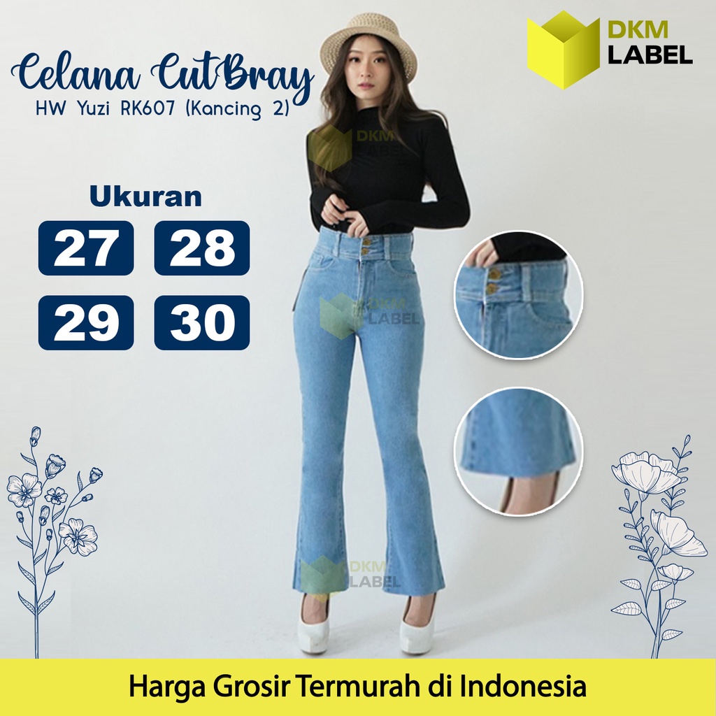 Jual Celana Denim Cutbray Hw Yuzi Kancing Dua Jeans Wanita Panjang Import Kekinian Shopee