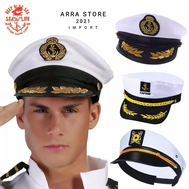 Jual Topi Kapten Laut Topi Captain White Yacht Navy Skipper Sailor ...