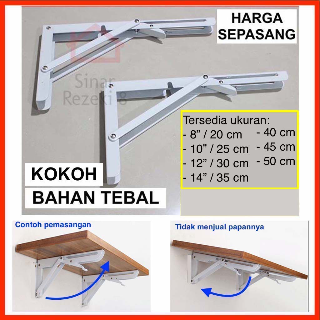 Jual Cm Siku Lipat Dinding Penyangga Rak Meja Shelf Bracket Foldable Inch Fold Siku Siji