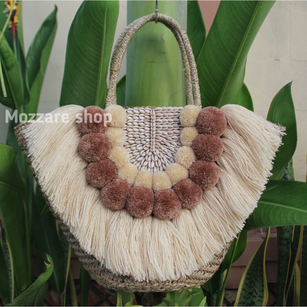 Jual tas mendong pom pom |tas pantai bali |ta…