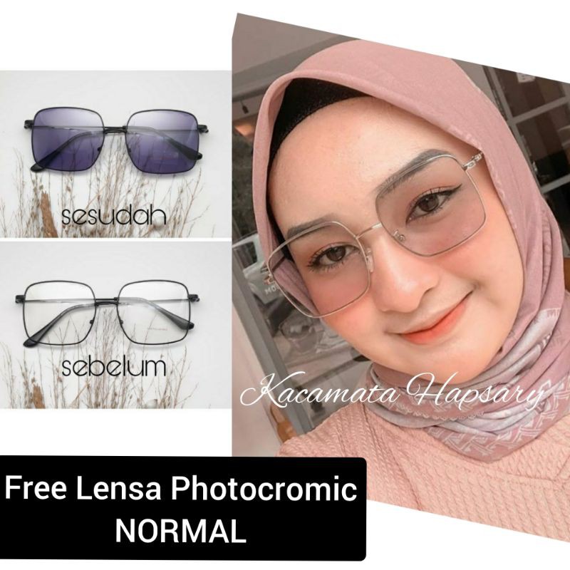 Jual Frame Kacamata Wanita Fashion Kotak 0095 Lensa Photocromic