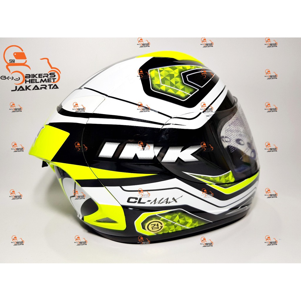 Jual INK HELM CL MAX MOTIF 5 WHITE YELLOW FLUO FULL FACE | Shopee Indonesia