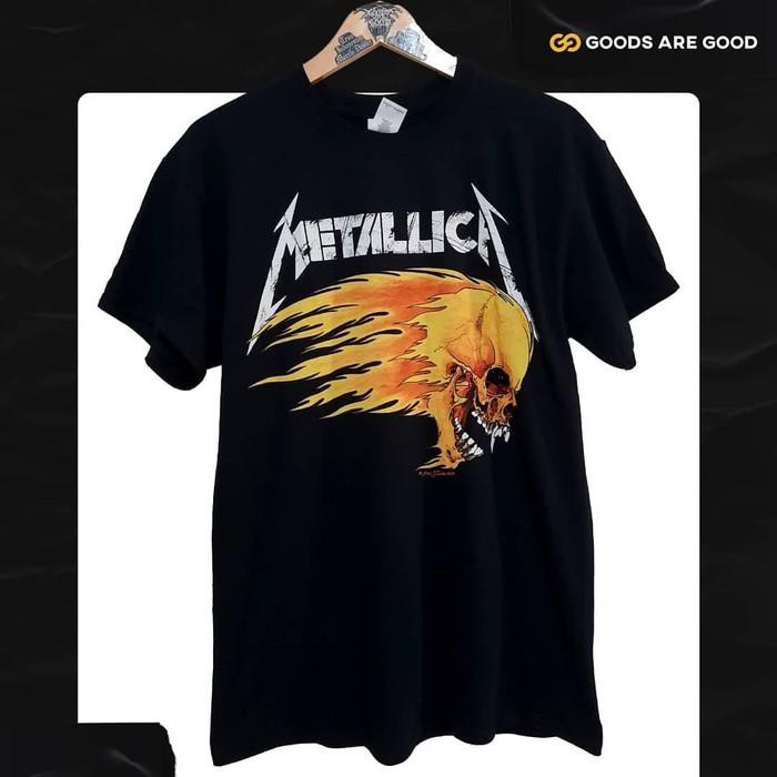 Metallica flaming 2024 skull t shirt