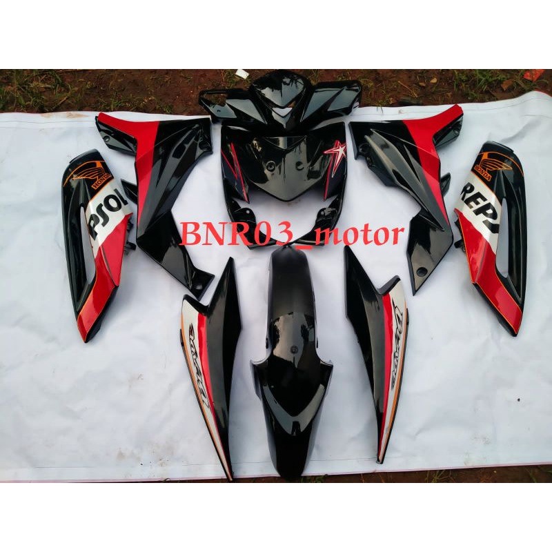 Jual Cover Bodi Full Body Halus Honda Blade Lama Hitam Berstriping Shopee Indonesia