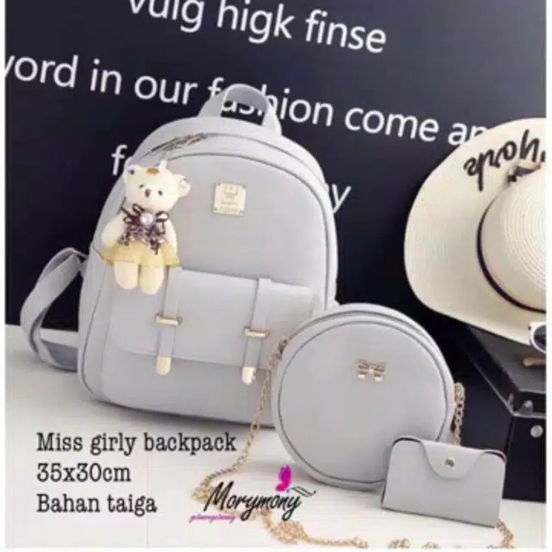 Jual Tas SELEMPANG Ransel Import Backpack Wanita Punggung Sekolah 125 3IN1  - Cokelat Muda - Kab. Klaten - Al Fattah Official Store
