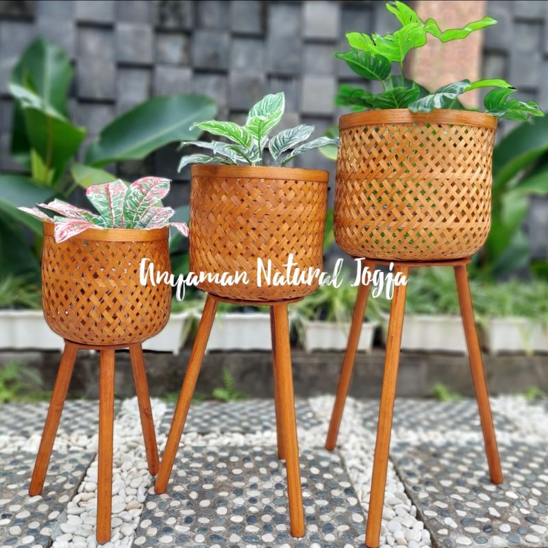 Jual Cover Pot Bambu Pot Tanaman Pot Standing Anyaman Bambu Shopee Indonesia