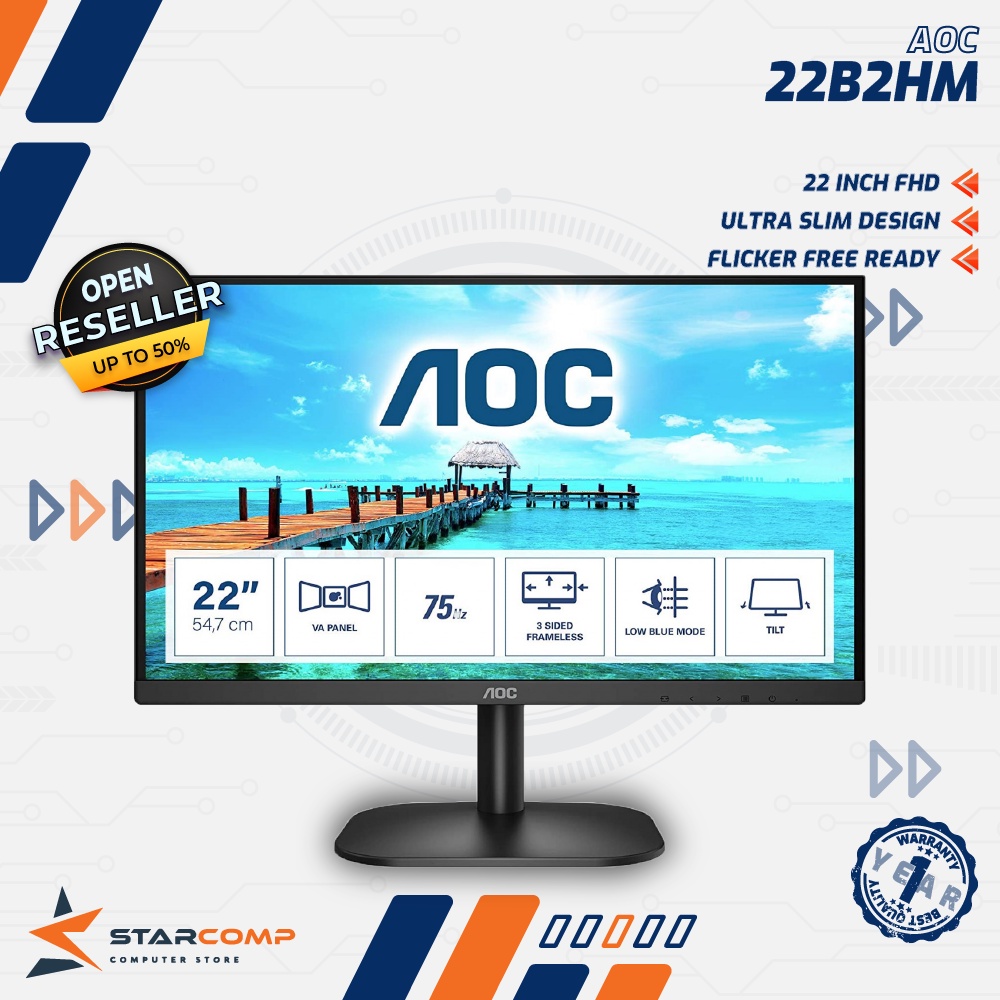 Jual Aoc 22b2hm Ultra Slim Led Monitor Va Fhd 75hz 22 Inch Shopee