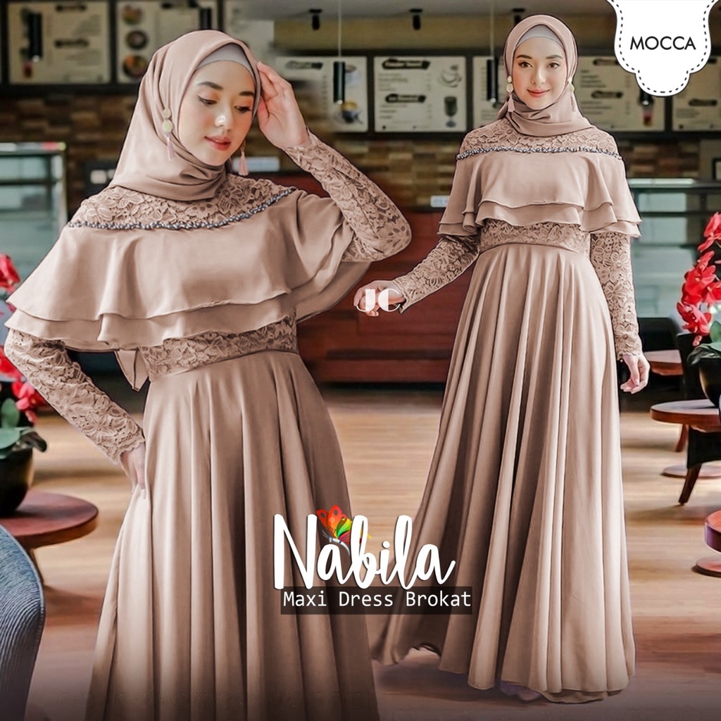 Baju Pesta Wanita Muslim Kondangan Brukat Mewah Elegan Gaun Muslimah  Terbaru 2022 Maxy Nabila Jumbo Lebaran Bahan Brokat Import