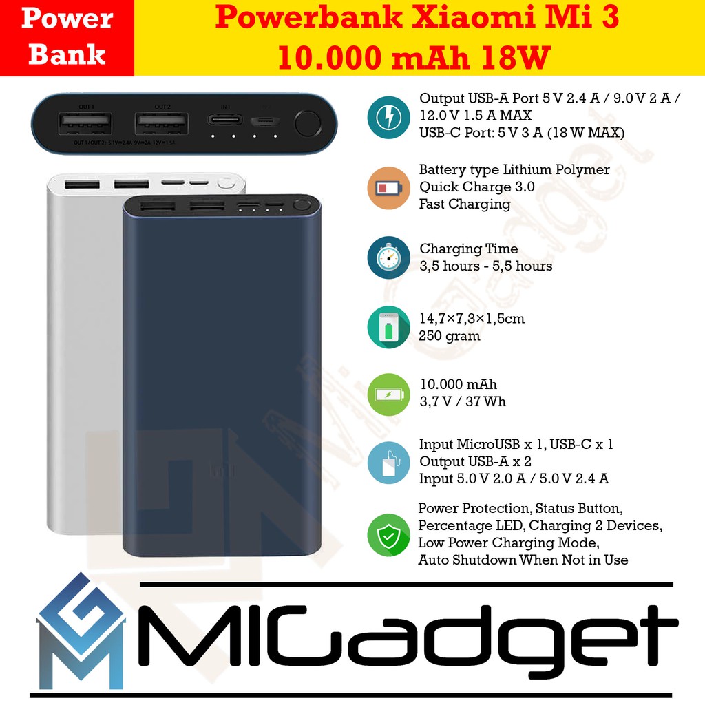 Jual Powerbank 3 10000mAh Powerbank 10000 mAh 18W Fast Charging USB