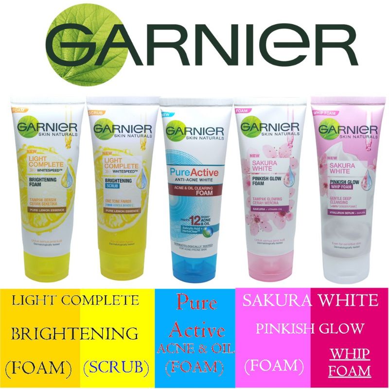 Jual Garnier Facial Foam 50ml 100ml Sakura White Light Complete Scrub