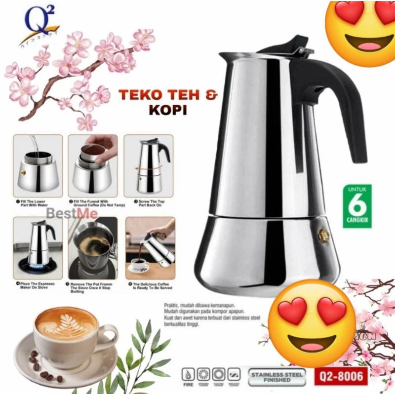 Jual (COD) Teko Kopi Pot Stainless Espresso / Coffee maker size 6 cup ...