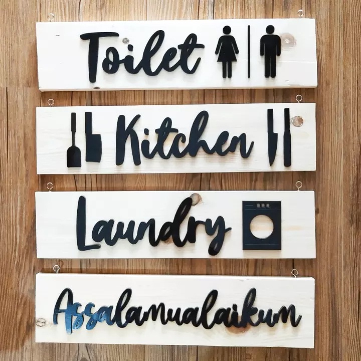 Jual Tulisan Kayu Room Sign Assalamualaikum Toilet Laundry Kitchen