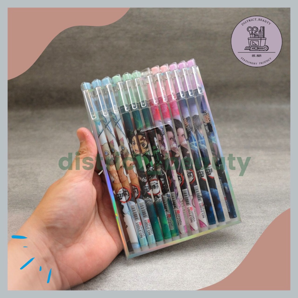 Jual PULPEN DEMON SLAYER ISI 12 PCS PULPEN GEL HITAM KIMETSU NO YAIBA