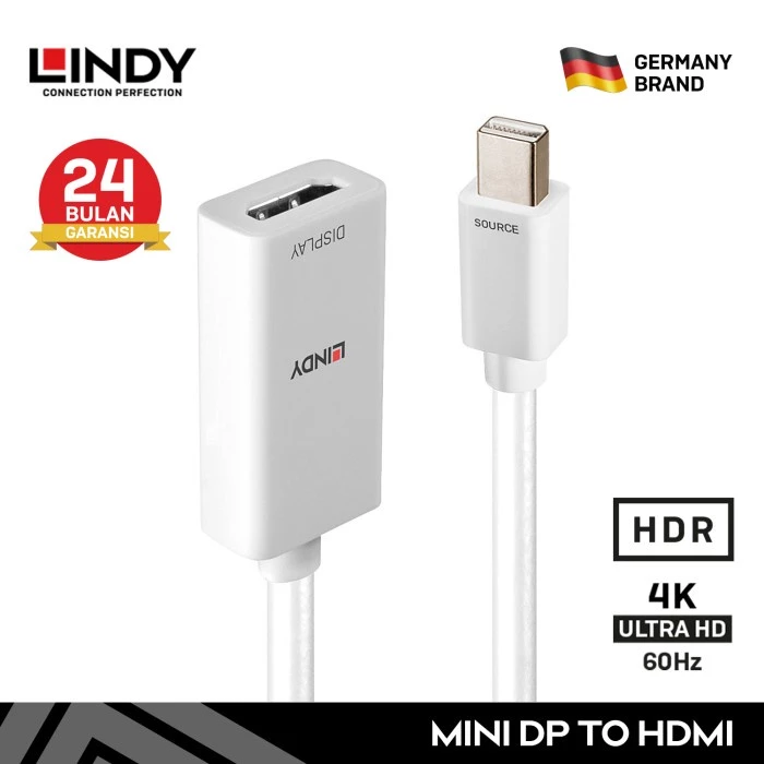 LINDY 41063 Mini DisplayPort DP to HDMI 18G 4K HDR Active Converter