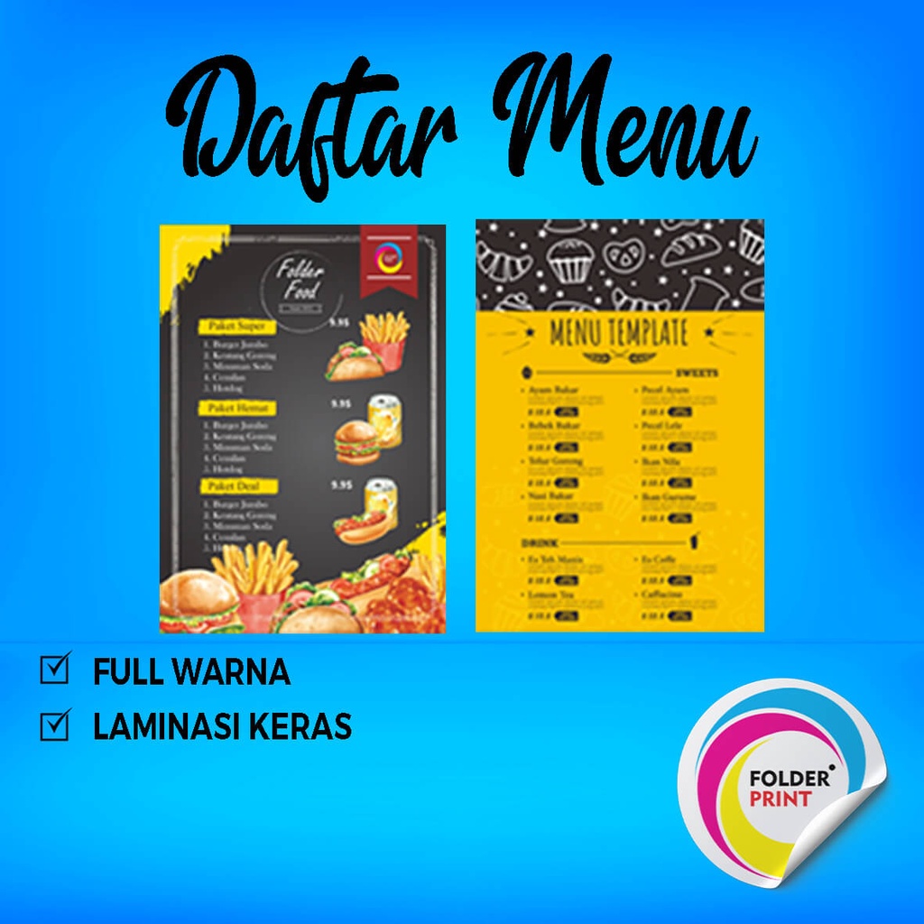 Jual Cetak Daftar Menu Makanan Minuman Cafe Custom A3 A4 Shopee Indonesia