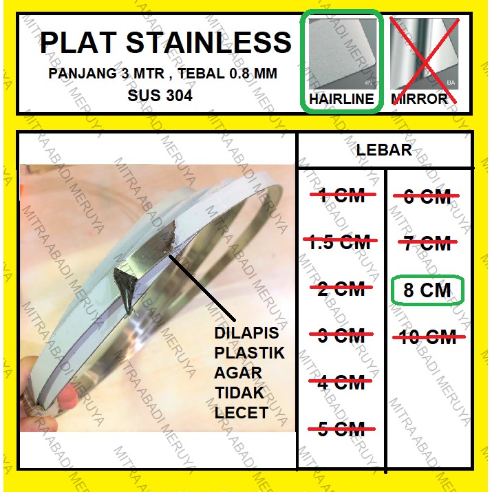 Jual Plat Stainless Hairline 8 cm Plat Strip SS Lis Stainless | Shopee ...