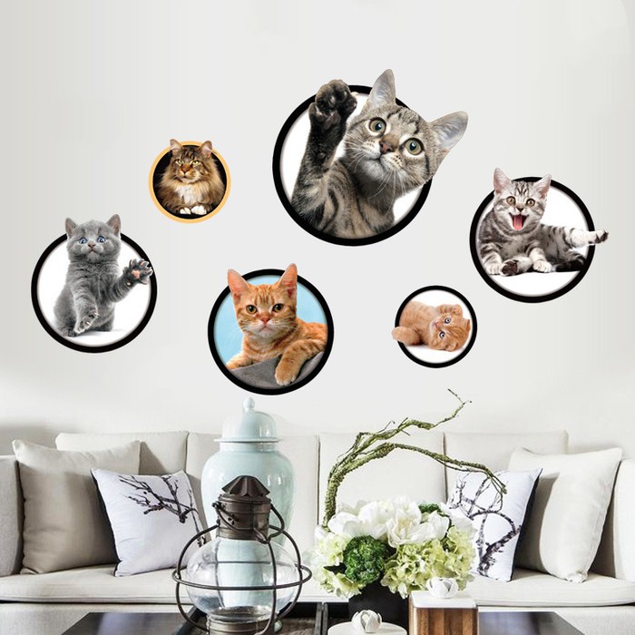 Jual Wall Sticker / Stiker Dekorasi Untuk Dinding (Kaca) : 6 Kucing ...