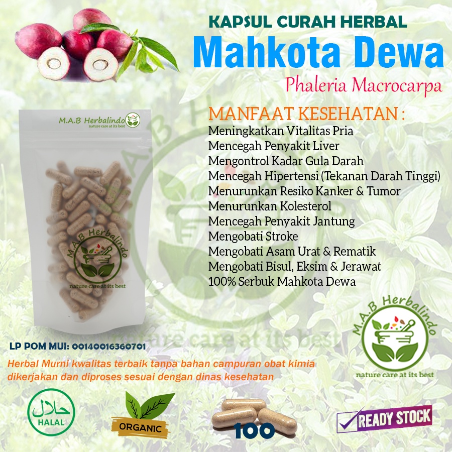 Jual Mahkota Dewa 100 Kapsul Herbal Liver Bisul Eksim Stroke Asam Urat Haid Shopee Indonesia 9558