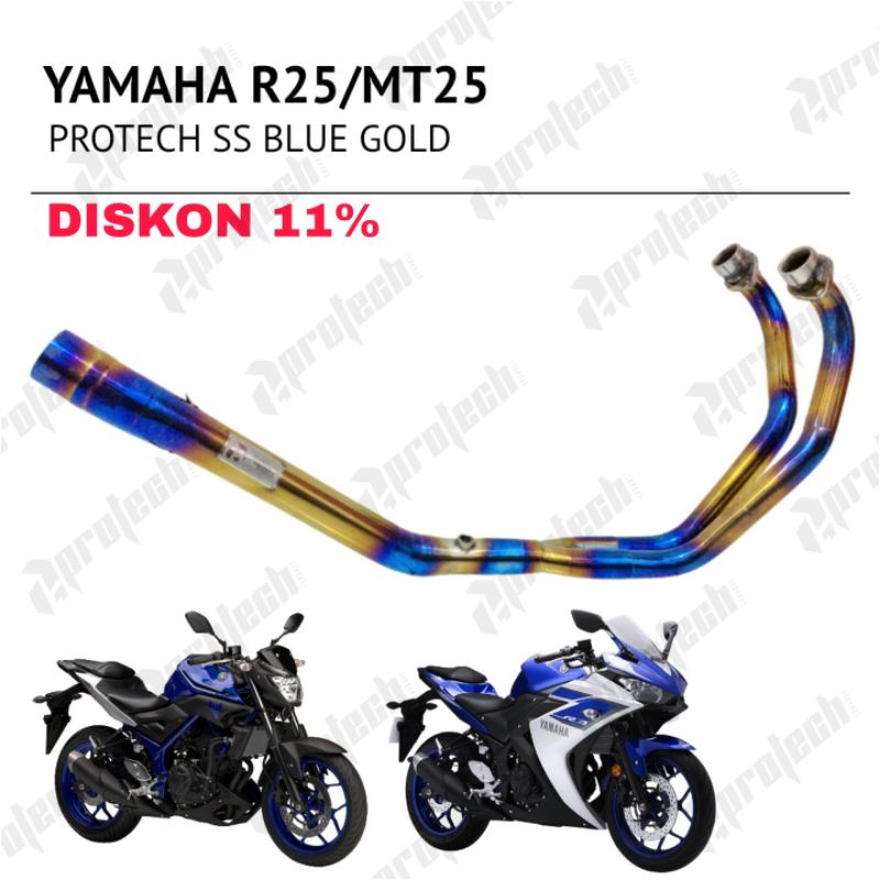 Jual Header Leher Knalpot racing Protech Yamaha MT25/R25 Blue Gold pnp ...